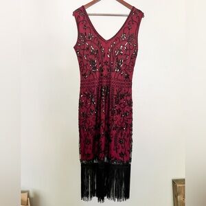 Red Flapper Style Dress- L